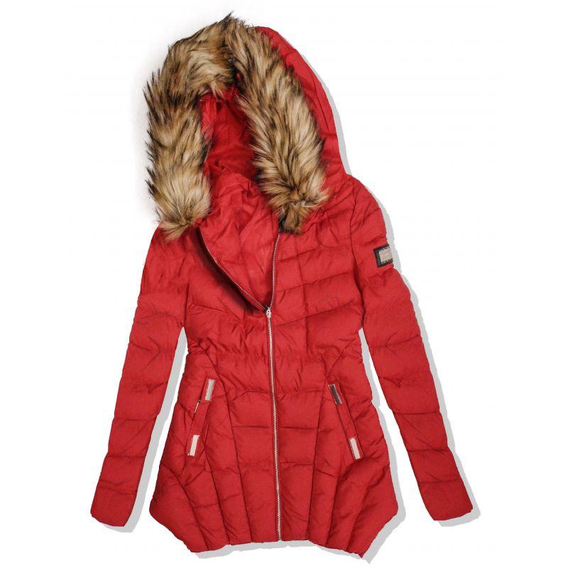 Dámska dlhá červená bunda s kapucňou